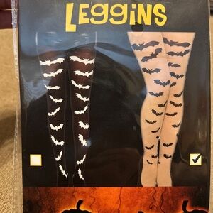 Beige W/ black Bat Print Leggins One Size Fits Most Halloween tights Emo Punk